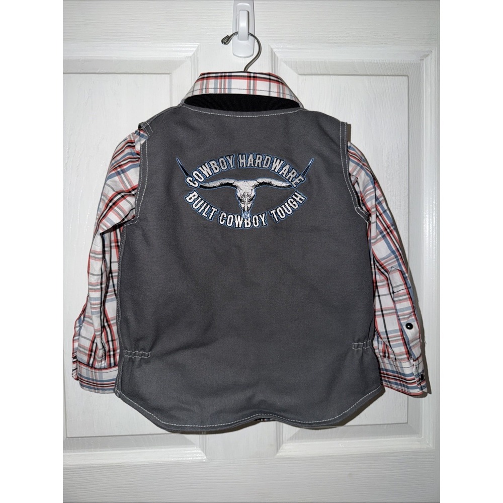 Cowboy Hardware Boys 2 Pc Set Vest Snap Shirt Size 3T Western Zip - Picture 5 of 9